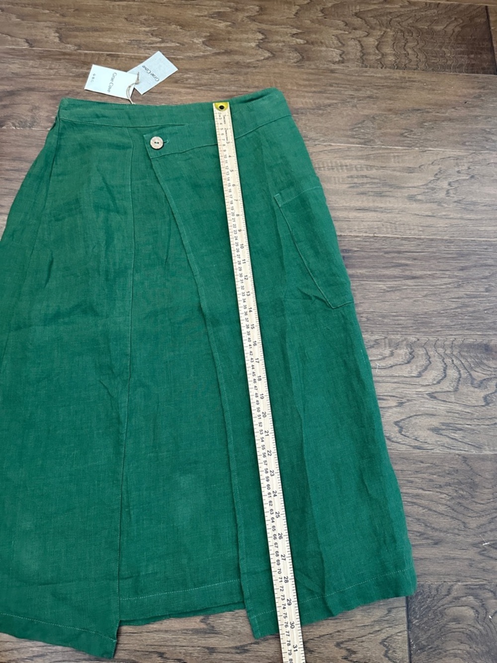 NWT Grae Cove SZ M Green Linen Blend Midi Skirt - Front Overlap A-Line - Picture 6 of 11